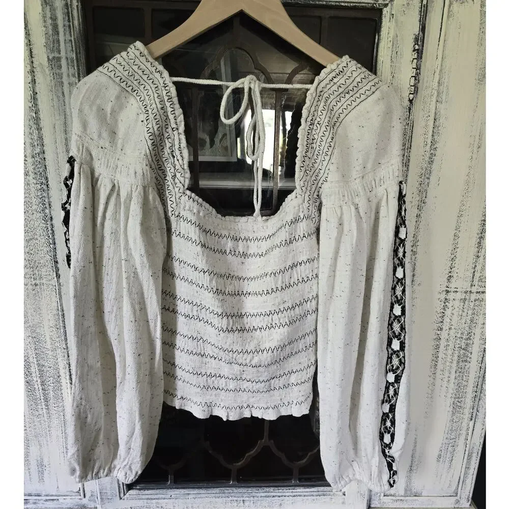 New Free People Smocked Bodice Balloon Sleeve Top - Large